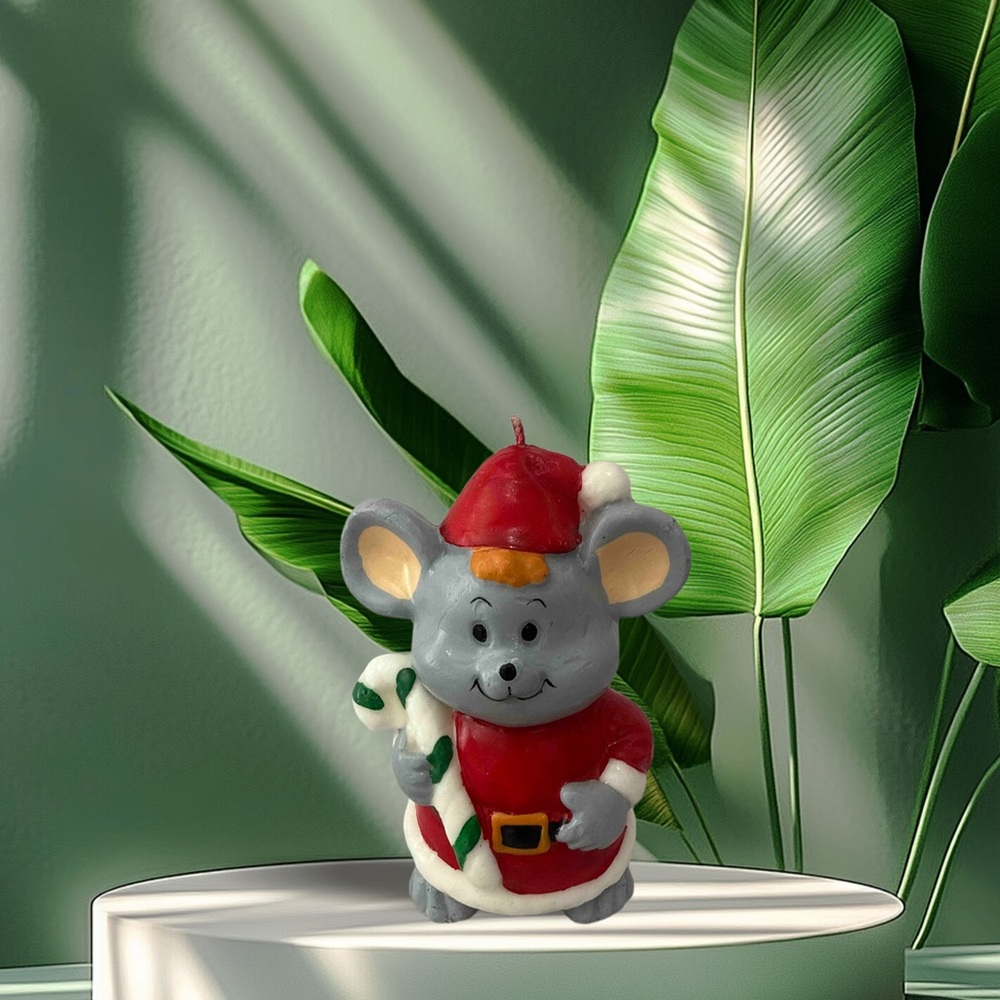 Vintage America Gray Mouse Candle in Red Santa Outfit